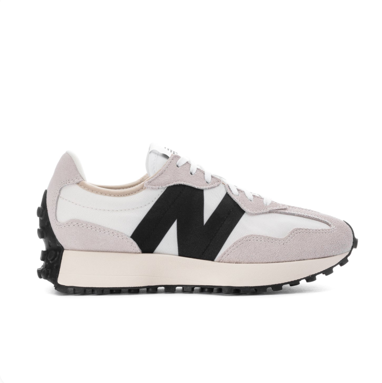 New Balance Cream and Light Gray Sneakers with Black N Logo