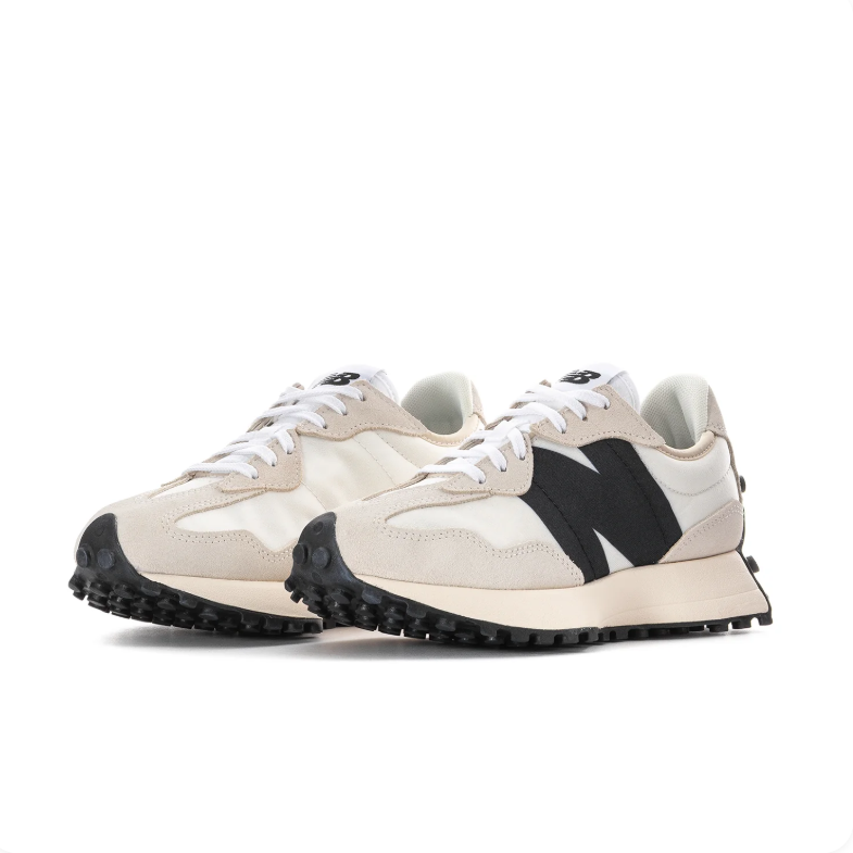 New Balance Cream and Light Gray Sneakers with Black N Logo