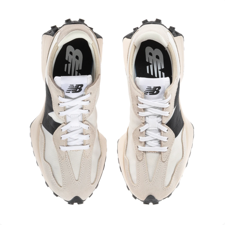New Balance Cream and Light Gray Sneakers with Black N Logo