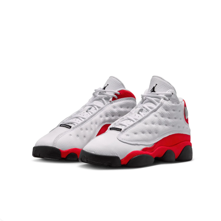 Jordan White and Red High-Top Sneakers with Black Sole Accents
