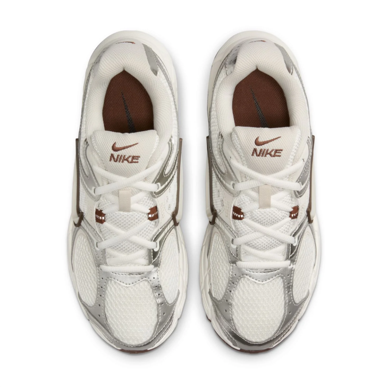 Nike Cream and Metallic Silver Mesh Sneakers with Brown Accents
