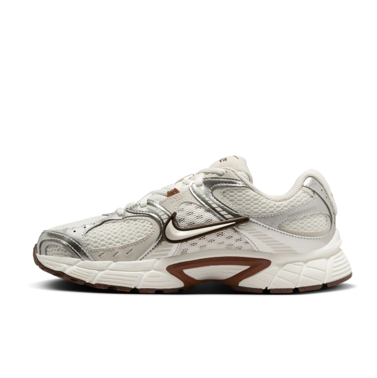 Nike Cream and Metallic Silver Mesh Sneakers with Brown Accents