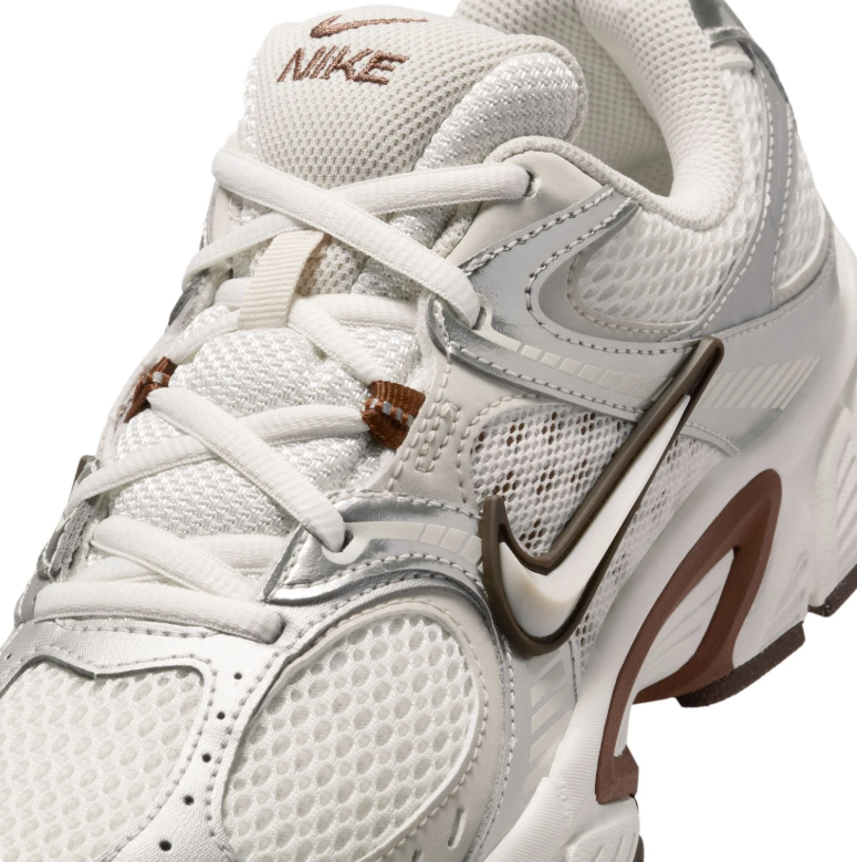 Nike Cream and Metallic Silver Mesh Sneakers with Brown Accents
