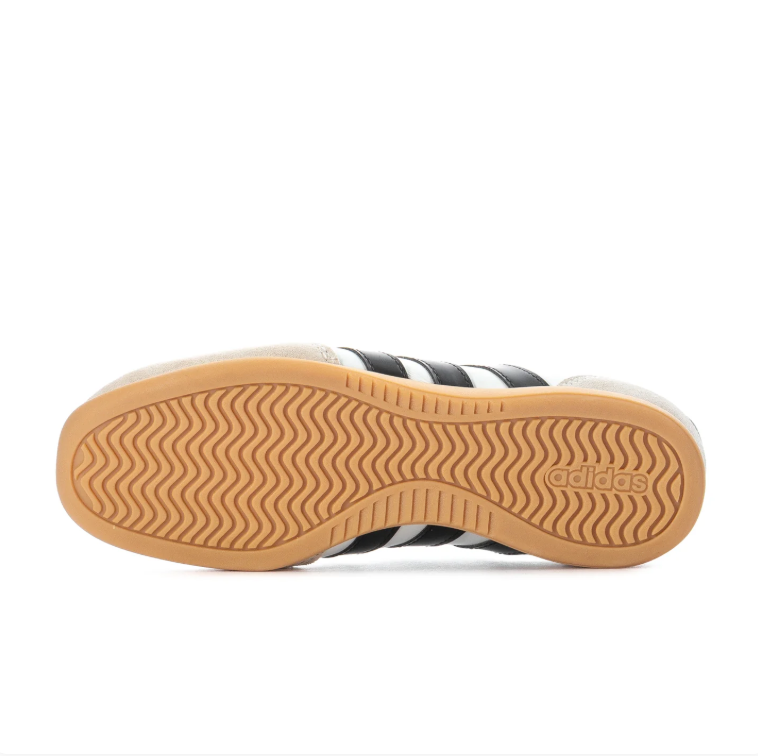 adidas White Cross-Strap Ballet Flats with Black Stripes and Gum Soles