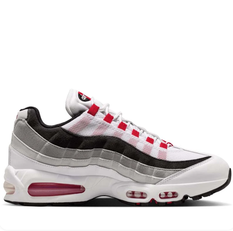 Nike White and Gray Layered Sneakers with Red Accents