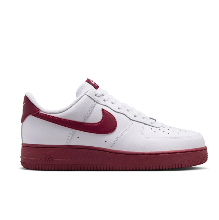 Nike White Low-Top Sneakers with Burgundy Swoosh and Soles