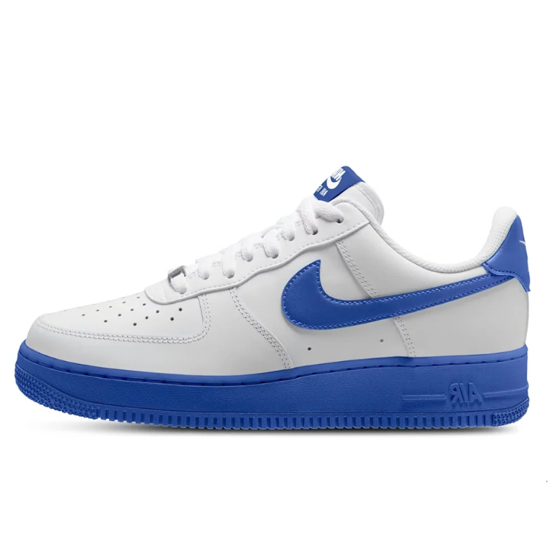 Nike White Low-Top Sneakers with Royal Blue Swoosh and Soles