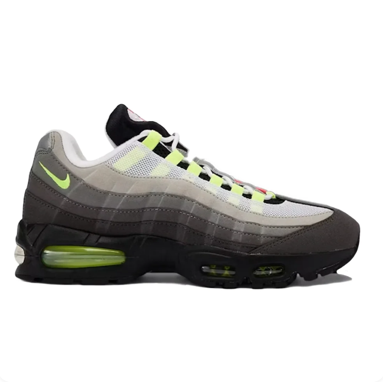 Nike Gray Gradient Sneakers with Neon Green and Orange Accents