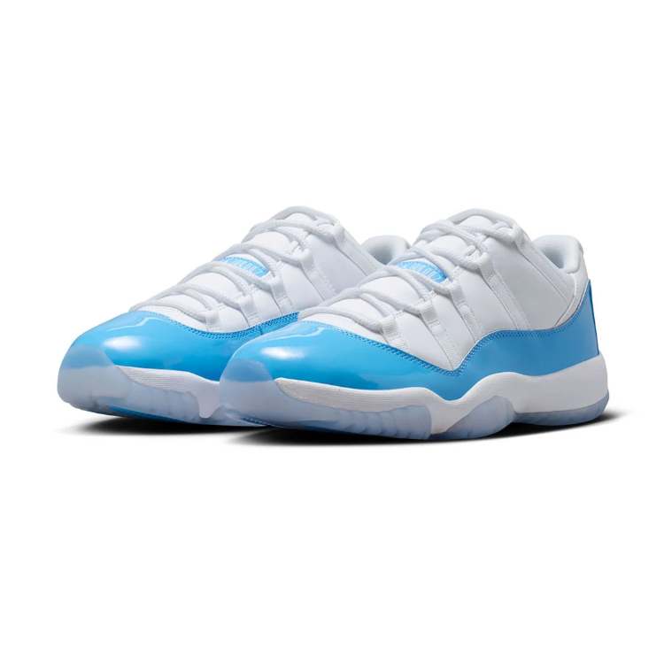 White and Bright Blue Low-Top Sneakers with Glossy Overlays