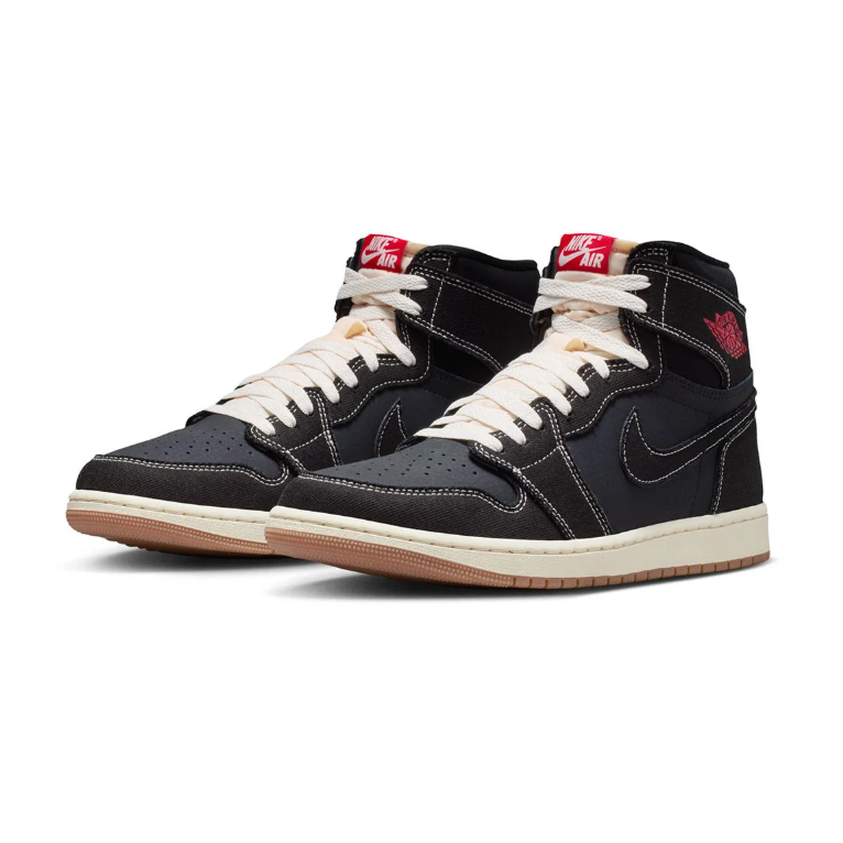Jordan Black High-Top Sneakers with Contrast Stitching and Red Accents