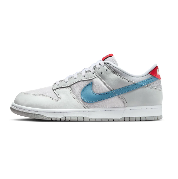 Nike Light Gray Low-Top Sneakers with Blue Swoosh and Red Accents