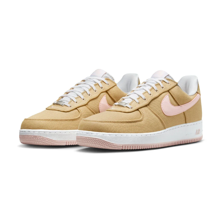 Nike Tan Low-Top Sneakers with Pale Pink Swoosh and Outsoles