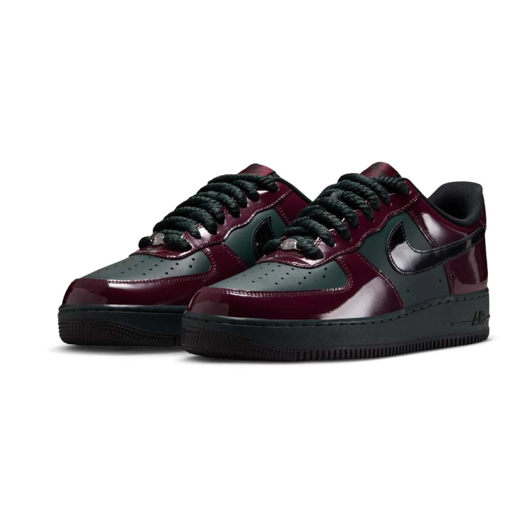 Nike Burgundy and Dark Green Low-Top Sneakers with Glossy Overlays