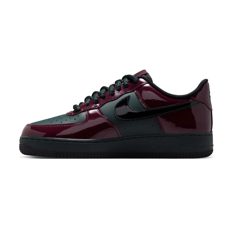 Nike Burgundy and Dark Green Low-Top Sneakers with Glossy Overlays